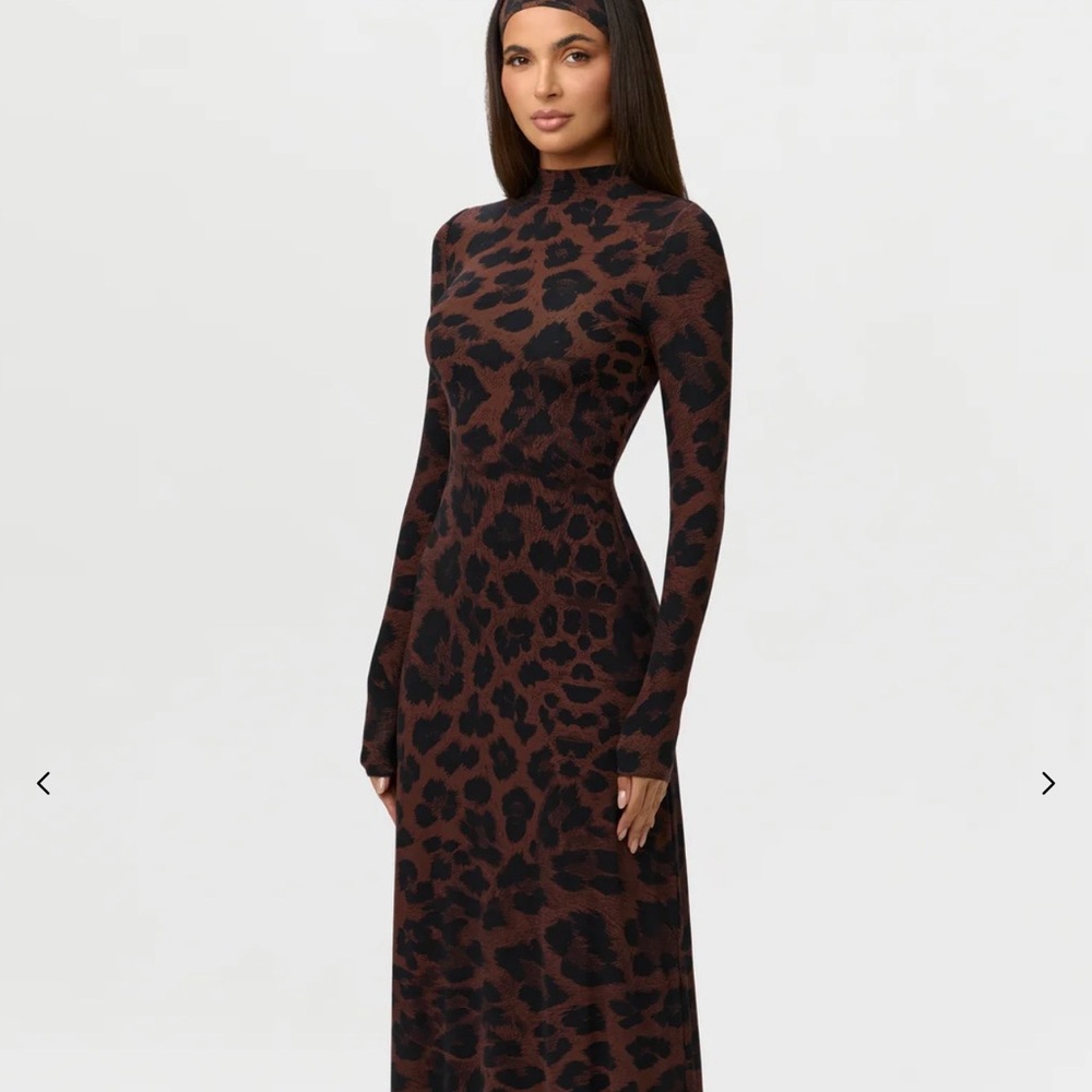Naked Wardrobe Brown Leopard Long Sleeve Dress